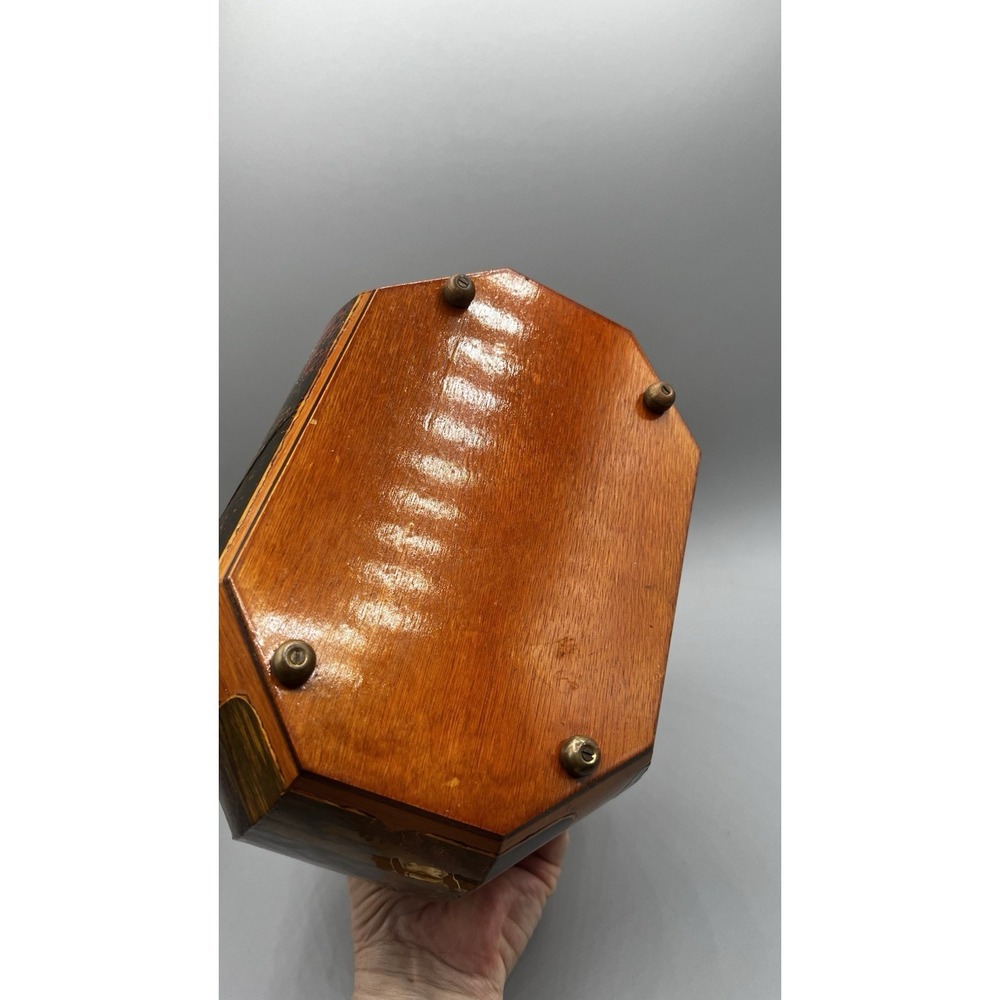 Vtg Wooden Octagon Purse Decoupage Forsyth Park Savannah Lacquered Lucite Handle - Picture 6 of 15